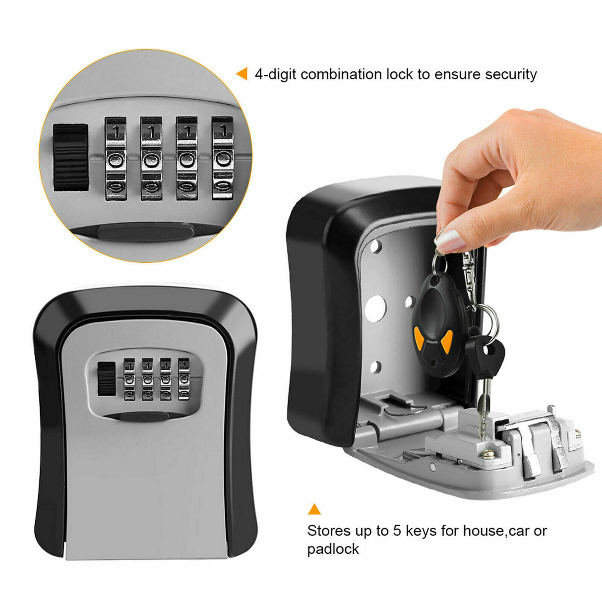 UK 4 Digit Combination Key Lock Box Wall Mounted Key Safe Security Box Outdoor Stor