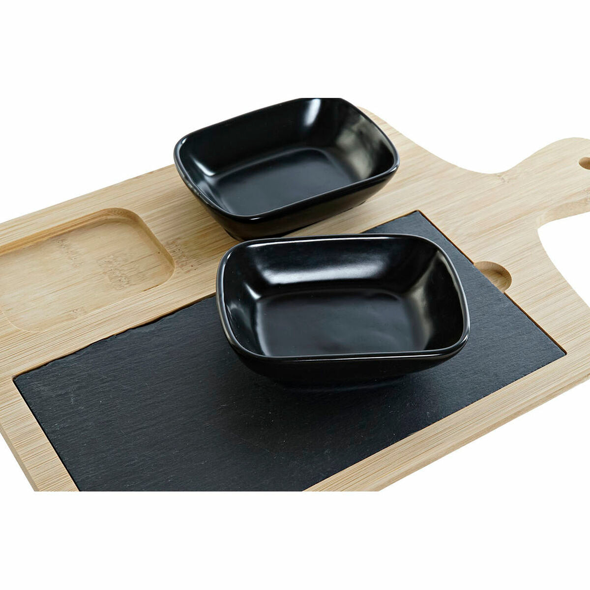 Set de Aperitiv DKD Home Decor Negru Bambus Gresie Slate Natural (33 x 19.7 x 3.5 cm) (4 pcs) DKD Home Decor