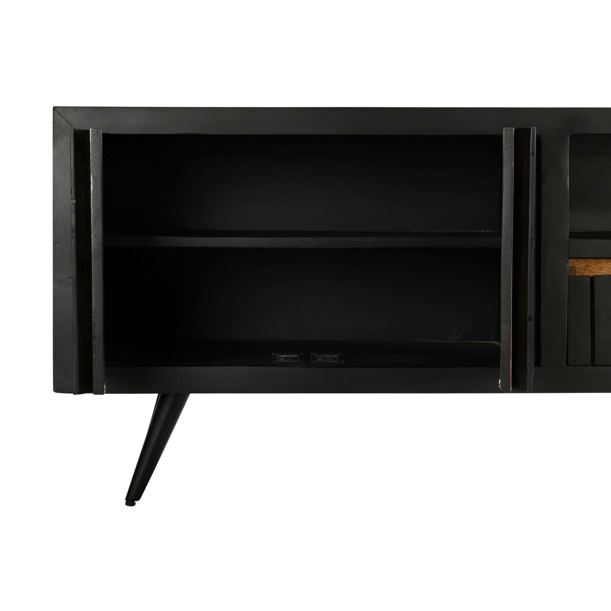 Mobilă TV DKD Home Decor Negru Ratan Lemn de mango (145,5 x 40,5 x 60 cm) DKD Home Decor