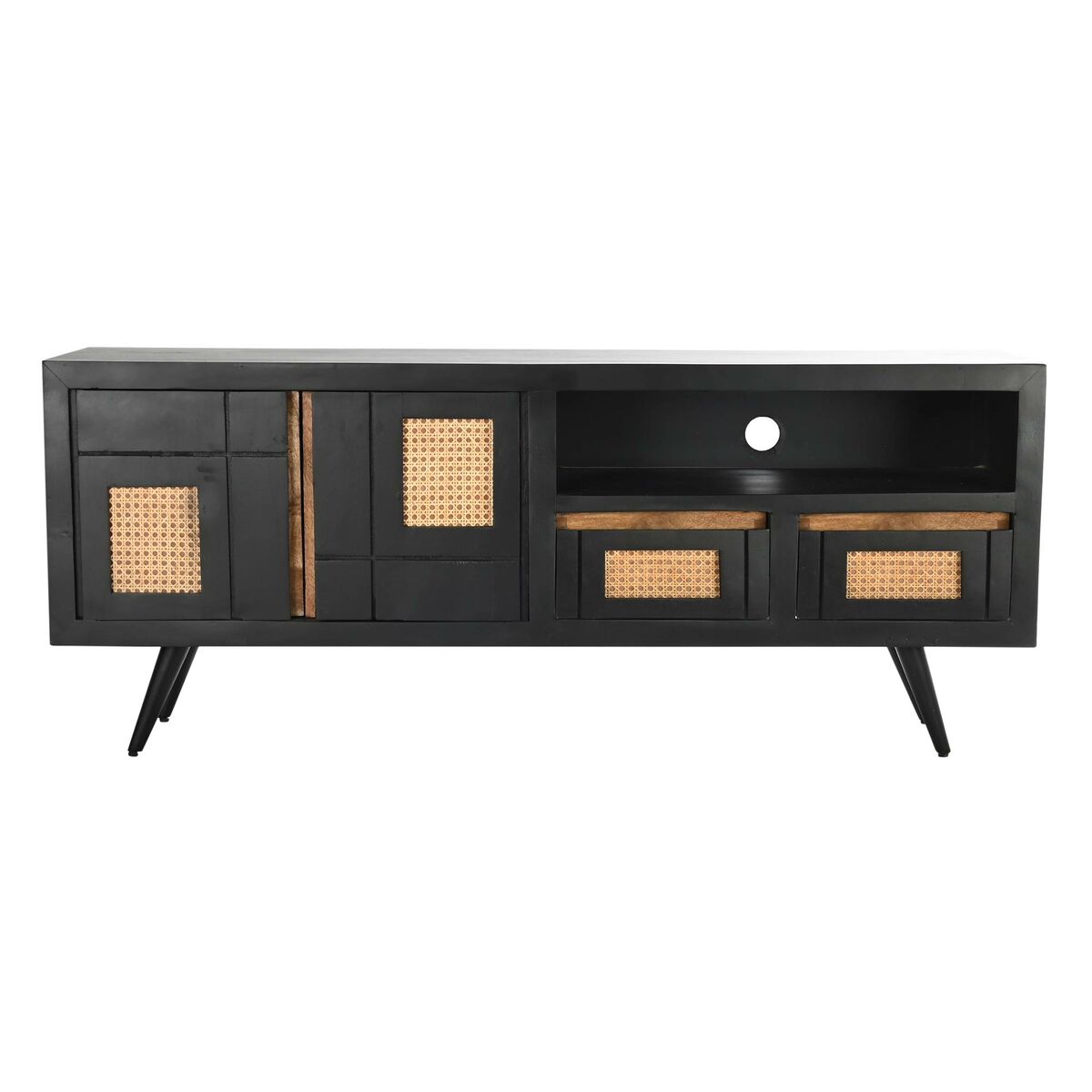 Mobilă TV DKD Home Decor Negru Ratan Lemn de mango (145,5 x 40,5 x 60 cm) DKD Home Decor