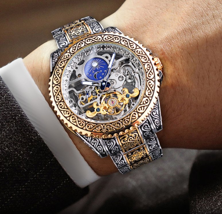 European And American Style Men's Fashion Hollow Retro Carved Automatic Mechanical Watch - www.goemag.com