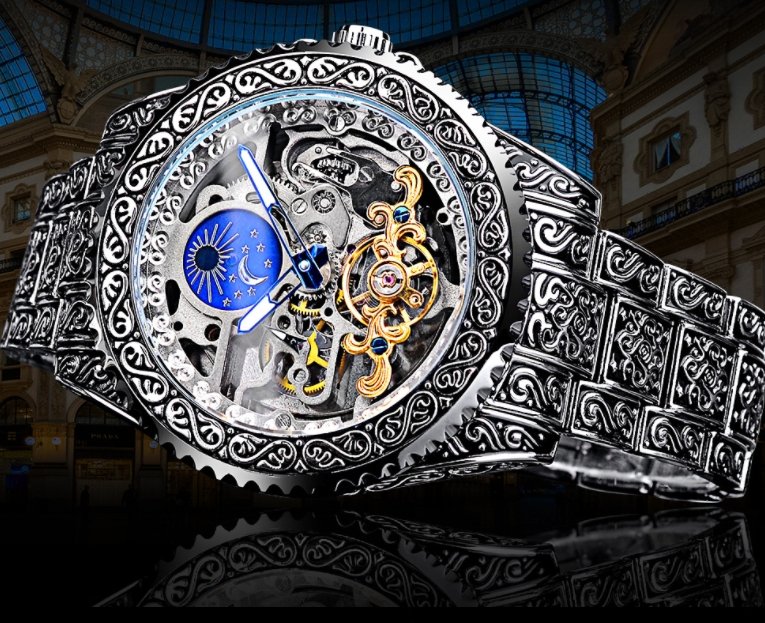 European And American Style Men's Fashion Hollow Retro Carved Automatic Mechanical Watch - www.goemag.com