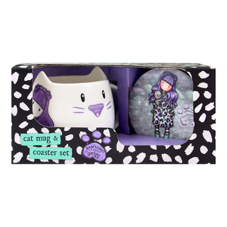 Set Gorjuss Smitten kitten Hrnek Suport pentru pahare 2 Piese Ceramică Negru Alb Gorjuss