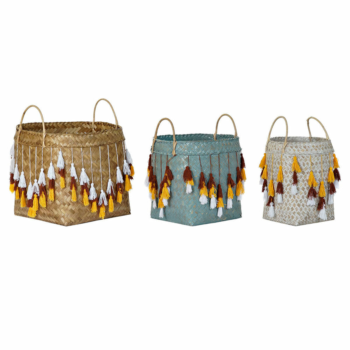 Set de Coșuri DKD Home Decor Bambus Bali Franjuri (3 pcs) DKD Home Decor