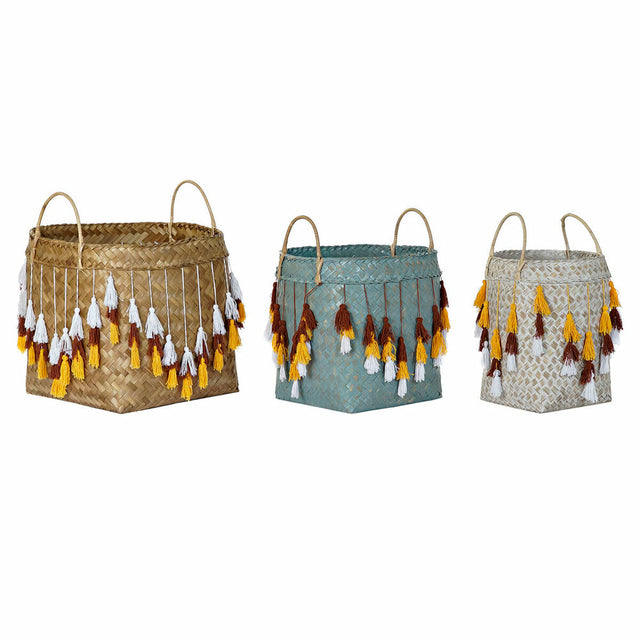 Set de Coșuri DKD Home Decor Bambus Bali Franjuri (3 pcs) DKD Home Decor