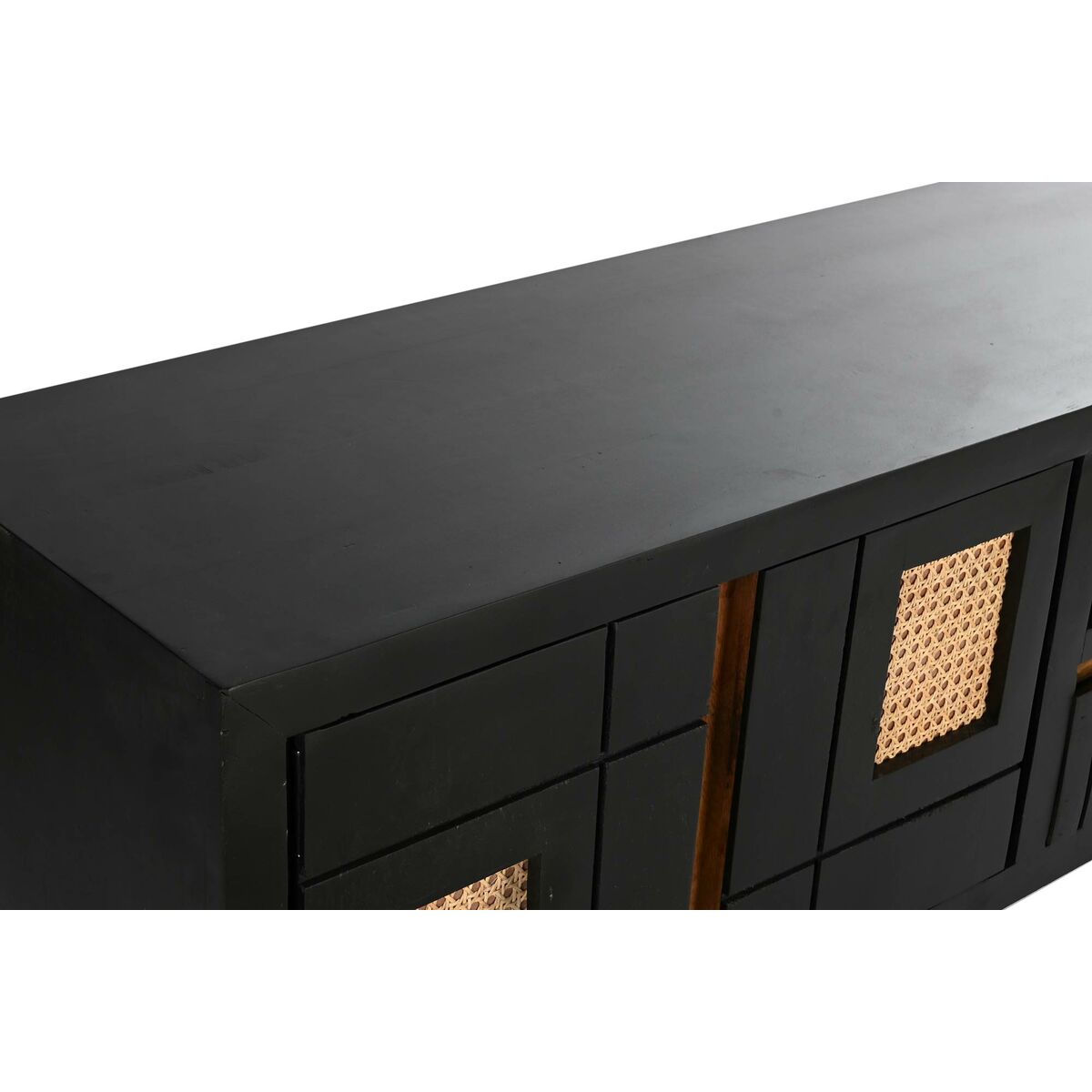 Mobilă TV DKD Home Decor Negru Ratan Lemn de mango (145,5 x 40,5 x 60 cm) DKD Home Decor
