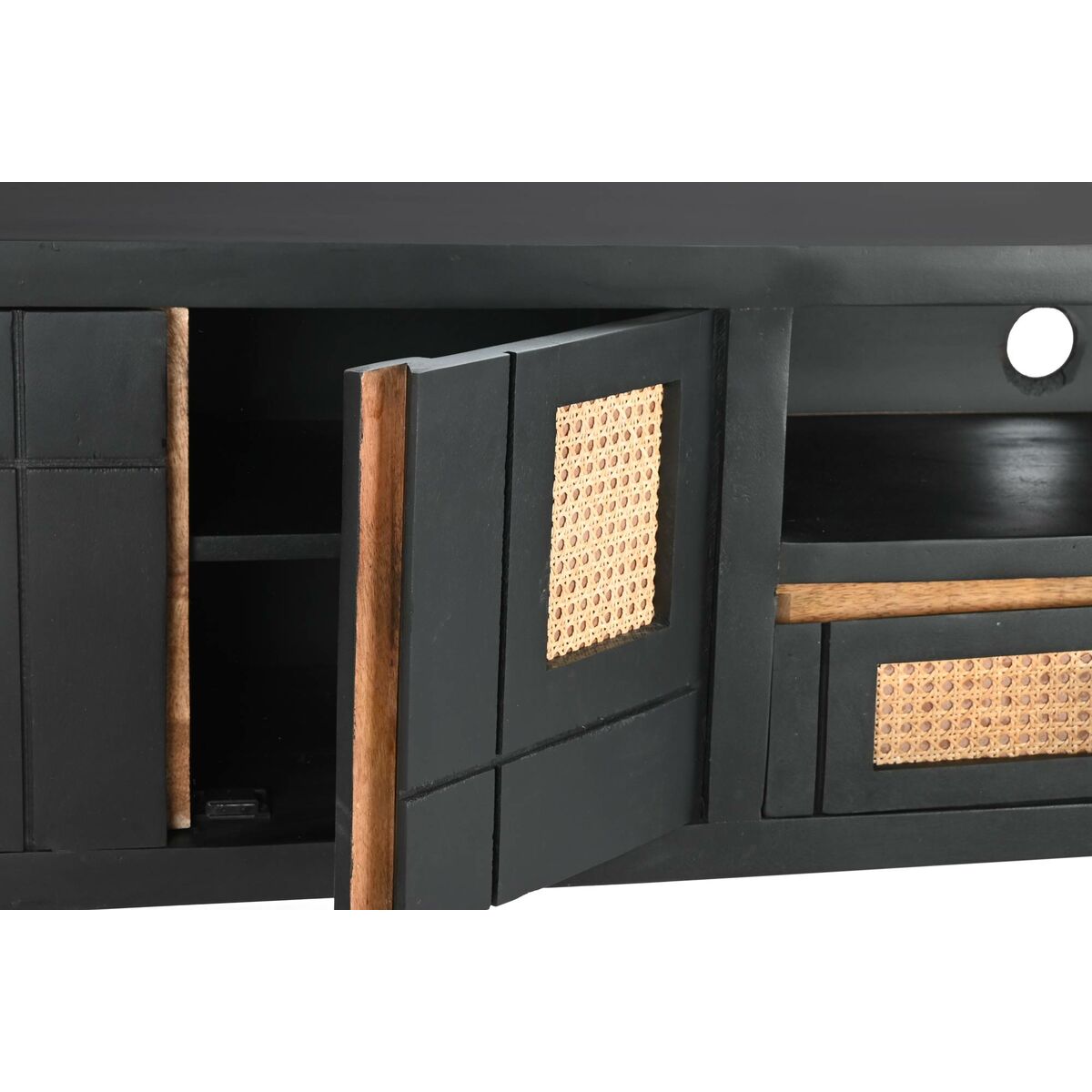 Mobilă TV DKD Home Decor Negru Ratan Lemn de mango (145,5 x 40,5 x 60 cm) DKD Home Decor