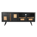 Mobilă TV DKD Home Decor Negru Ratan Lemn de mango (145,5 x 40,5 x 60 cm) DKD Home Decor