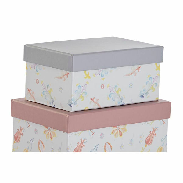 Set de cutii de depozitare, cu posibilitate de stivuire DKD Home Decor Roz Liliachiu Multicolor Carton (43,5 x 33,5 x 15,5 cm) DKD Home Decor