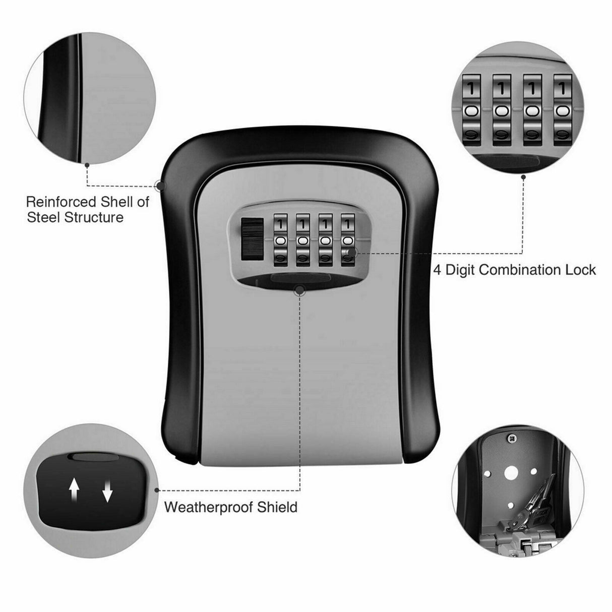 UK 4 Digit Combination Key Lock Box Wall Mounted Key Safe Security Box Outdoor Stor