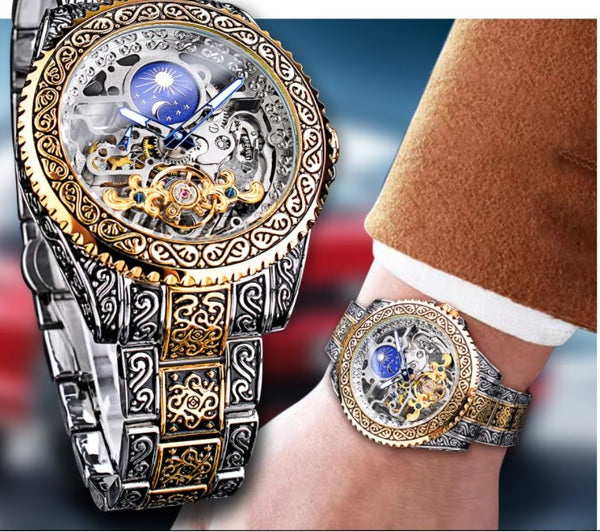 European And American Style Men's Fashion Hollow Retro Carved Automatic Mechanical Watch - www.goemag.com