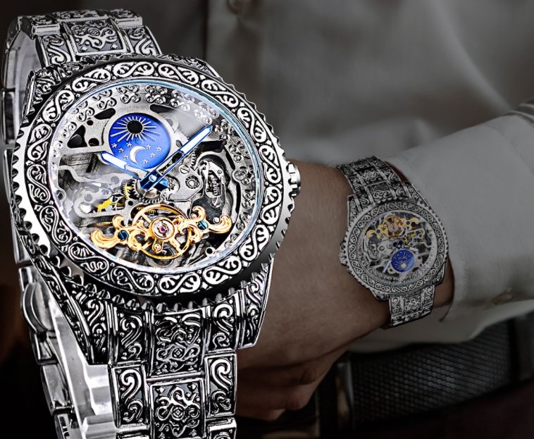 European And American Style Men's Fashion Hollow Retro Carved Automatic Mechanical Watch - www.goemag.com