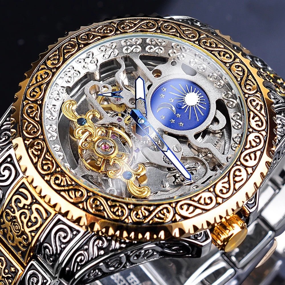 European And American Style Men's Fashion Hollow Retro Carved Automatic Mechanical Watch - www.goemag.com