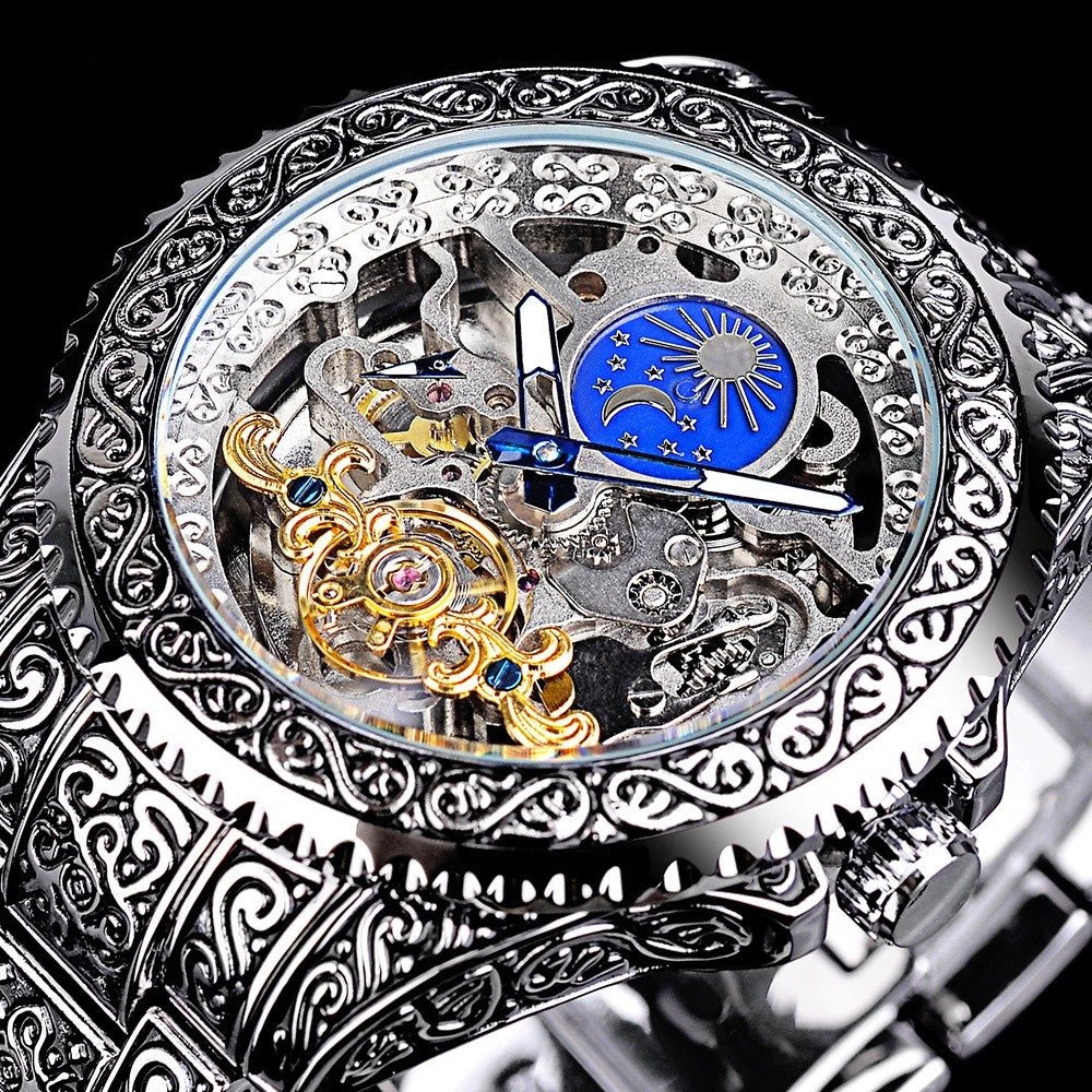 European And American Style Men's Fashion Hollow Retro Carved Automatic Mechanical Watch - www.goemag.com