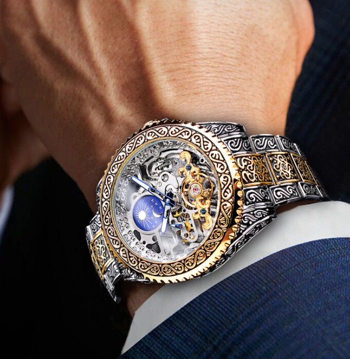 European And American Style Men's Fashion Hollow Retro Carved Automatic Mechanical Watch - www.goemag.com